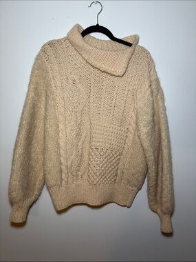 Avoca Handweavers Irish Knit Wool Sweater Women M Oversized Cableknit Fisherman